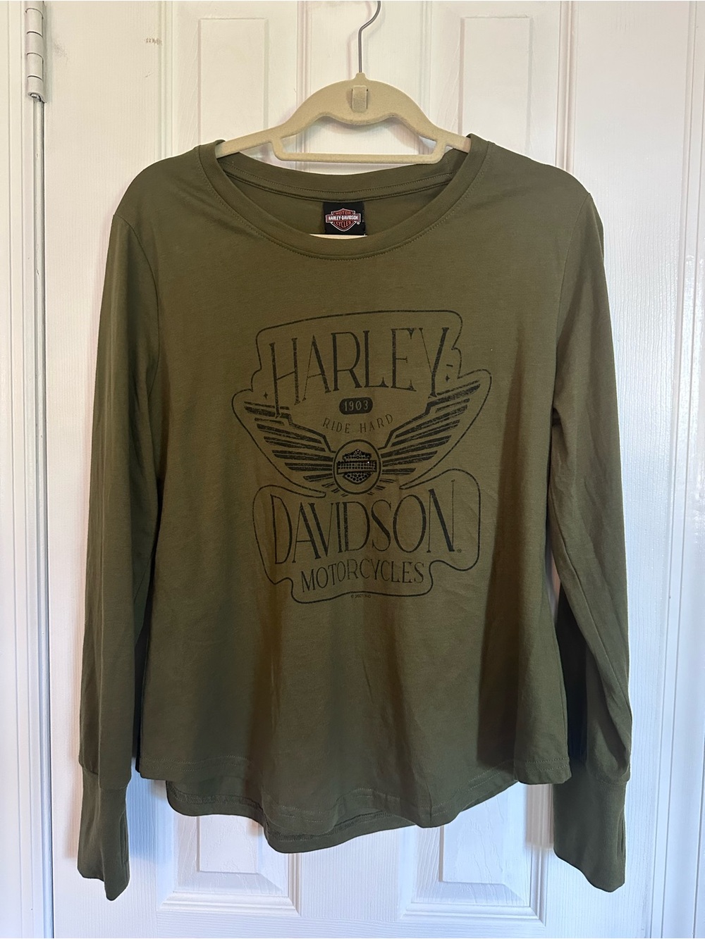 Harley-Davidson Olive Green Long Sleeve Logo Top - Picture 2 of 9
